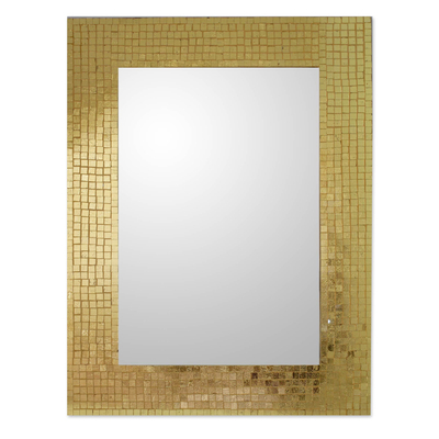 Glass mosaic wall mirror, 'Golden Mosaic' - India Glass Mosaic Wall Mirror