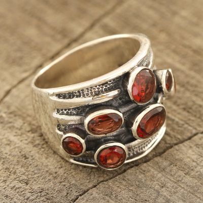 Garnet multi-stone ring, 'Scarlet Passion' - Faceted Garnet Multi-Stone Ring from India