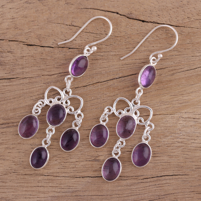 Amethyst chandelier earrings, 'Royal Cascade' - Purple Amethyst Chandelier Earrings from India