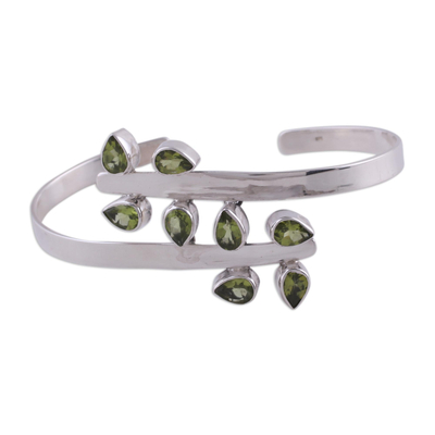 Peridot cuff bracelet, 'Forest Fern' - Sterling Silver Cuff Peridot Bracelet Modern Jewelry