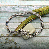 Sterling silver chain bracelet, 'Dragon Bite'
