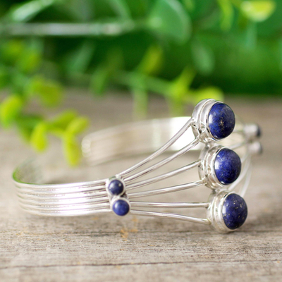 Lapis lazuli cuff bracelet, 'Promise by Night' - Lapis Lazuli Cuff Bracelet from India Silver Jewelry