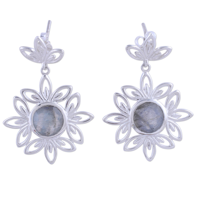 Labradorite dangle earrings, 'Delightful Forest' - Labradorite and Sterling Silver Dangle Earrings from India