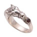 Men's garnet ring, 'Spirited Horse' - Men's Garnet And Sterling Silver Ring