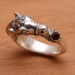 Men's garnet ring, 'Spirited Horse' - Men's Garnet And Sterling Silver Ring