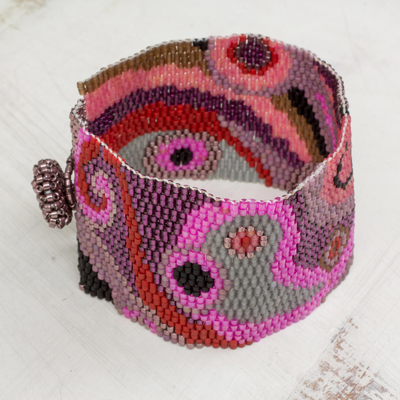 Glass beaded wristband bracelet, 'Beautiful Maya' - Colorful Glass Beaded Wristband Bracelet from Guatemala