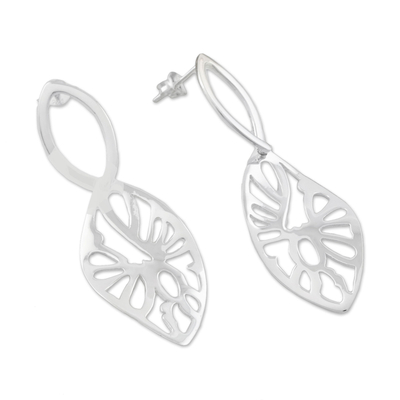 Sterling silver dangle earrings, 'Precious Gleam' - Leaf-Shaped Sterling Silver Dangle Earrings from Thailand