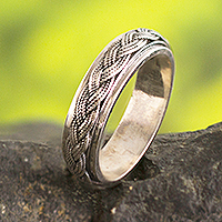 Sterling silver meditation spinner ring, 'Neatly Nautical'