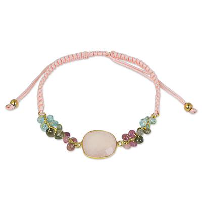 Multi-gemstone pendant bracelet, 'Jewel of the Sand' - Pink Chalcedony Beaded and Macrame Handmade Bracelet