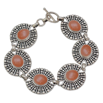Peach moonstone link bracelet, 'Mughal Aura' - Indian Sterling Silver Moonstone Link Bracelet