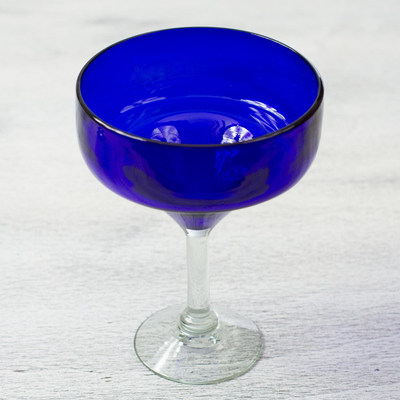 Vasos de margarita de vidrio soplado, (juego de 5) - 5 copas de margarita azul profundo sopladas a mano ecológicas
