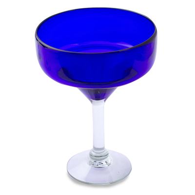 Vasos de margarita de vidrio soplado, (juego de 5) - 5 copas de margarita azul profundo sopladas a mano ecológicas