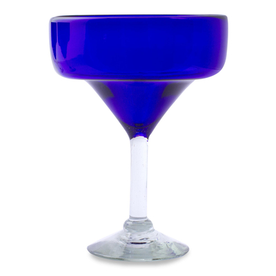 Blown glass margarita glasses, 'Ever Blue' (set of 5) - 5 Eco Friendly Hand Blown Deep Blue Margarita Glasses