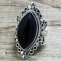 Onyx cocktail ring, 'Lover's Midnight Gaze'