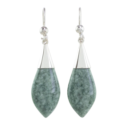 Jade dangle earrings, 'Maya Lance of Afterlife' - Handmade Jade Dangle Earrings