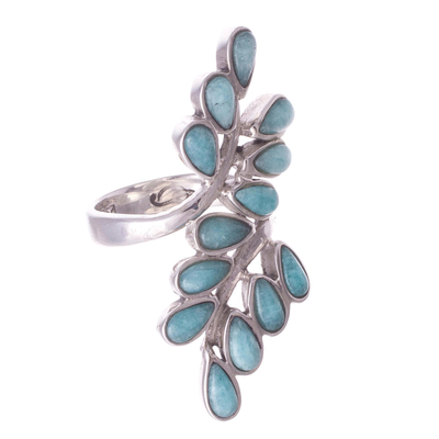 Amazonite cocktail ring, 'Sprigs of Bliss' - Amazonite and Sterling Silver Cocktail Ring with Leaf Motif