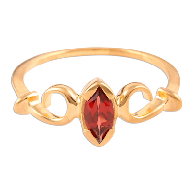 Gold vermeil garnet solitaire ring, 'Marquise' - Vermeil Solitaire Garnet Ring India Jewelry