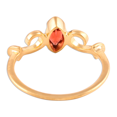 Gold vermeil garnet solitaire ring, 'Marquise' - Vermeil Solitaire Garnet Ring India Jewelry