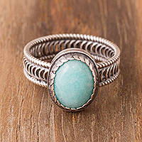 Amazonite cocktail ring, 'Oval of Power' - Oval Amazonite Cocktail Ring from Peru