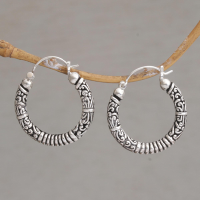 Sterling silver hoop earrings, 'Lightweight Feeling' - Artisan Crafted Sterling Silver Hoop Earrings from Bali