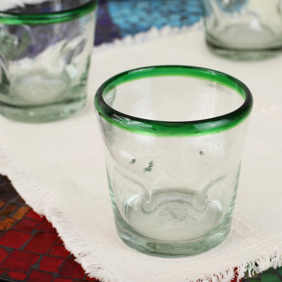 Juice glasses, 'Lime Freeze' (set of 5) - Handblown Glass Recycled Tumbler Juice Glasses Set of 5