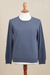Men's cotton blend pullover, 'Casual Comfort in Indigo' - Men's Crew Neck Cotton Blend Pullover in Indigo from Peru