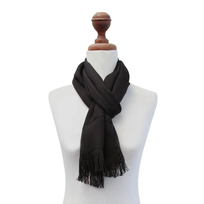 100% alpaca scarf, 'Elegant Ebony' - Black Hand Made Finest Alpaca Wool Scarf