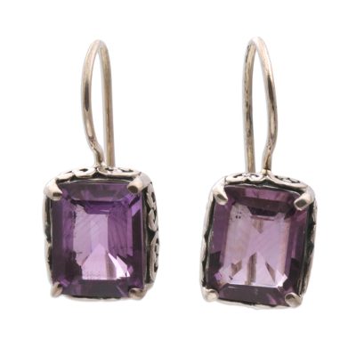 Amethyst drop earrings, 'Imagine' - Amethyst Drop Earrings Handmade in Indonesia