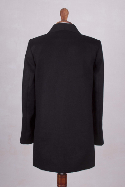 Alpaca blend coat, 'Elegance in Black' - Peruvian Alpaca Wool Blend Open Front Coat in Black