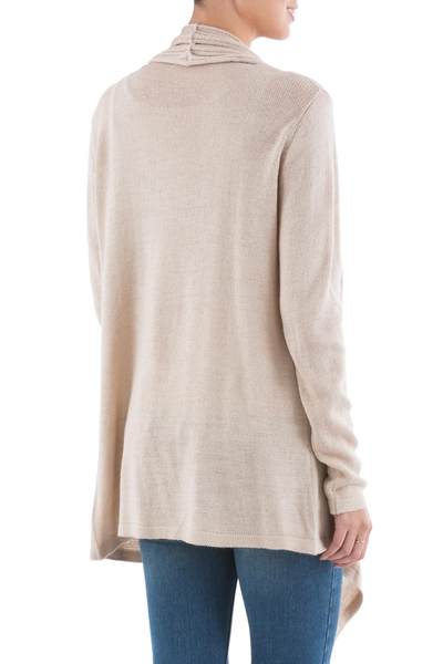 Cardigan sweater, 'Beige Waterfall Dream' - Long Sleeved Beige Cardigan Sweater from Peru