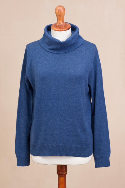 Cotton blend pullover, 'Royal Blue Versatility' - Knit Cotton Blend Pullover in Solid Royal Blue from Peru