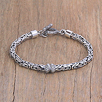 Sterling silver pendant bracelet, 'Borobudur Swirls' - Sterling Silver Borobudur Pendant Bracelet from Bali