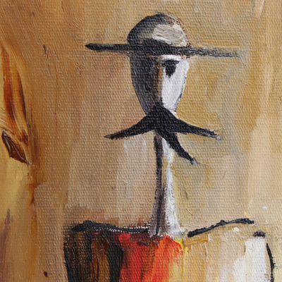 'Don Quixote and Windmill' - Don Quixote-Themed Expressionist Painting from Brazil