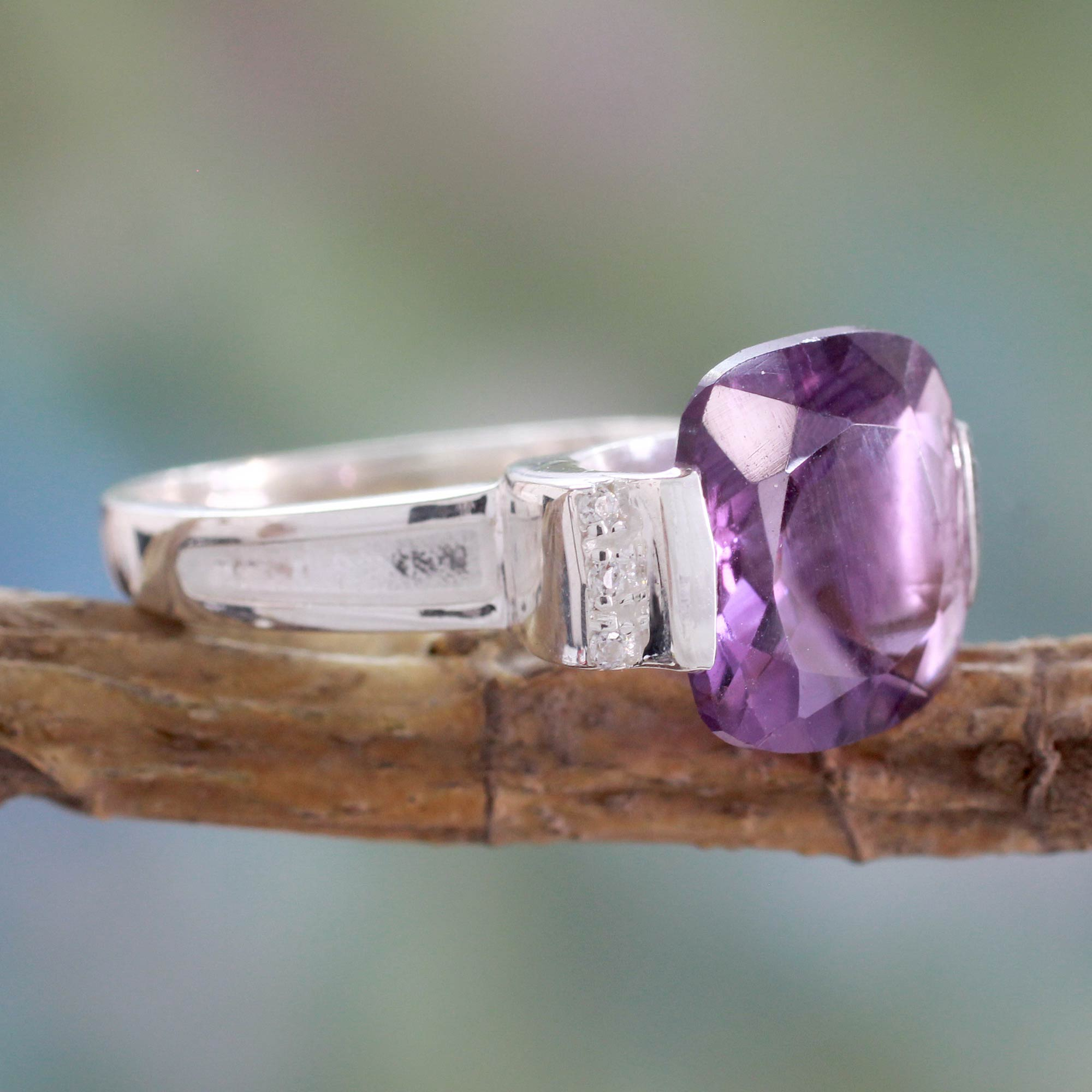 4.5 Carat Amethyst on Sterling Silver Ring from India - Orchid