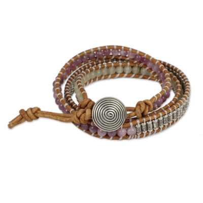 Quartz and lapidolite wrap bracelet, 'Lovely in Lilac' - Hill Tribe Silver 950 Quartz and Lapidolite Wrap Bracelet