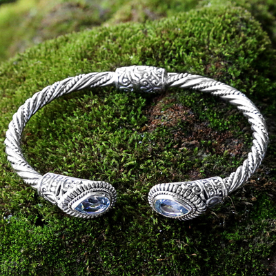 Blue topaz cuff bracelet, 'Bright Eyes' - Sterling Silver Blue Topaz Cuff Bracelet from Indonesia