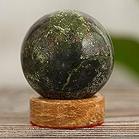 Serpentine sphere, 'Living Planet' - Handcrafted Serpentine Sphere Gemstone Sculpture