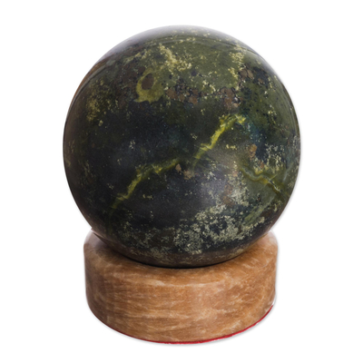 Serpentine sphere, 'Living Planet' - Handcrafted Serpentine Sphere Gemstone Sculpture