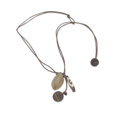 Leather and soapstone pendant necklace, 'Safari' - African Soapstone on Leather Necklace Crafted by Hand