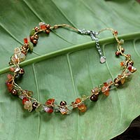Pearl and carnelian strand necklace, 'Tropical Elite' - Beaded Carnelian and Pearl Necklace
