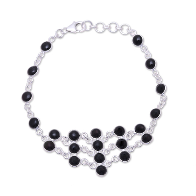 Onyx link bracelet, 'Midnight Orbs' - Sterling Silver and Black Onyx Midnight Orbs Link Bracelet