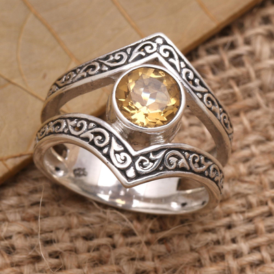 Citrine cocktail ring, 'Crown of Sunshine' - One Carat Citrine and Silver Cocktail Ring