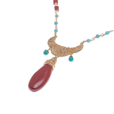 Jasper and serpentine pendant necklace, 'Glamorous Sunset' - Jasper and Serpentine Link Pendant Necklace from Thailand