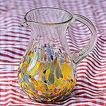 Artisan Crafted Colorful Mexican Hand Blown Pitcher (87 oz), 'Confetti Festival'