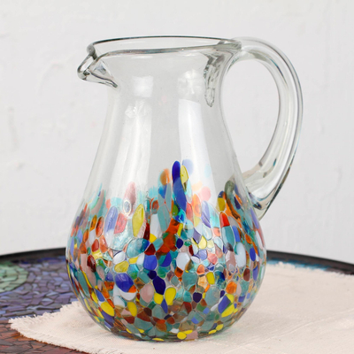 Mundgeblasener Glaskrug, „Konfetti-Festival“ – handwerklich gefertigter, farbenfroher mexikanischer mundgeblasener Krug (87 oz)