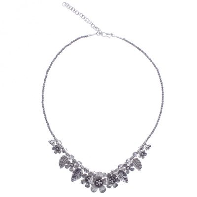 Sterling silver beaded pendant necklace, 'Nature's Miracle' - Sterling Silver Flower Motif Pendant Necklace from Thailand