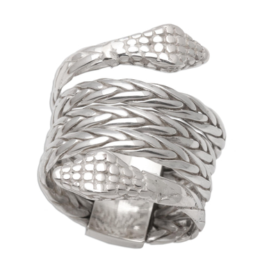 Sterling silver band ring, 'Hydra' - Unisex Two Headed Snake Ring in Sterling Silver