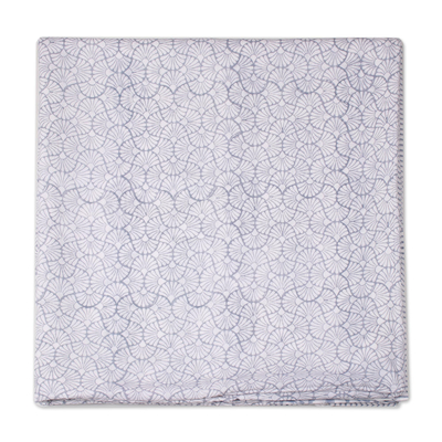 Block-printed cotton duvet cover and pillow sham set, 'Block Print Paradise' (3 piece) - Cadet Blue Block-Printed Cotton Duvet Cover and Sham Set (3)