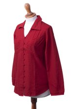 Cotton blouse, 'Lily of Incas in Red' - Lily of the Incas Button-Front Red Cotton Blouse