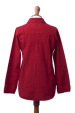 Cotton blouse, 'Lily of Incas in Red' - Lily of the Incas Button-Front Red Cotton Blouse